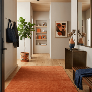 Orange Modern Solid Design Hand Loomed Wool Area Rug