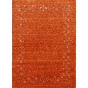 Orange Solid ground with Border Pattern Loomed Wool Area Rug