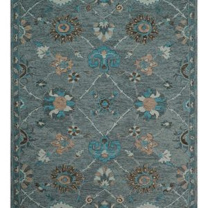 Oushak Design Gray. Blue And Brown Hand Tufted Custom Made wool rug