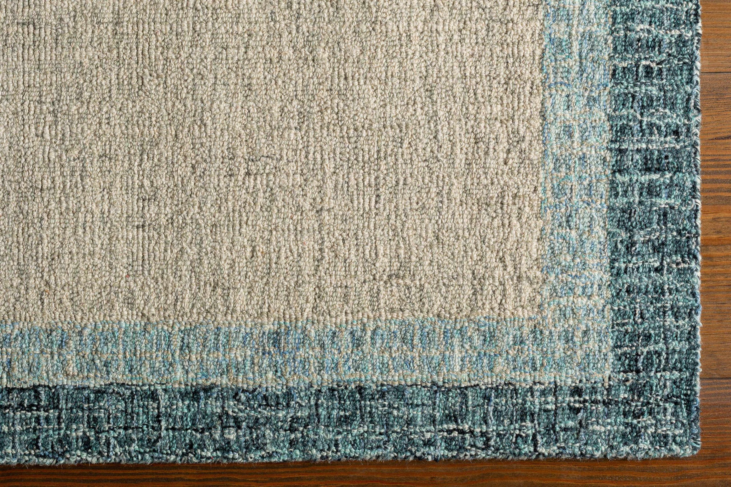 Padada Green Bordered Cream Wool Rug - Image 7