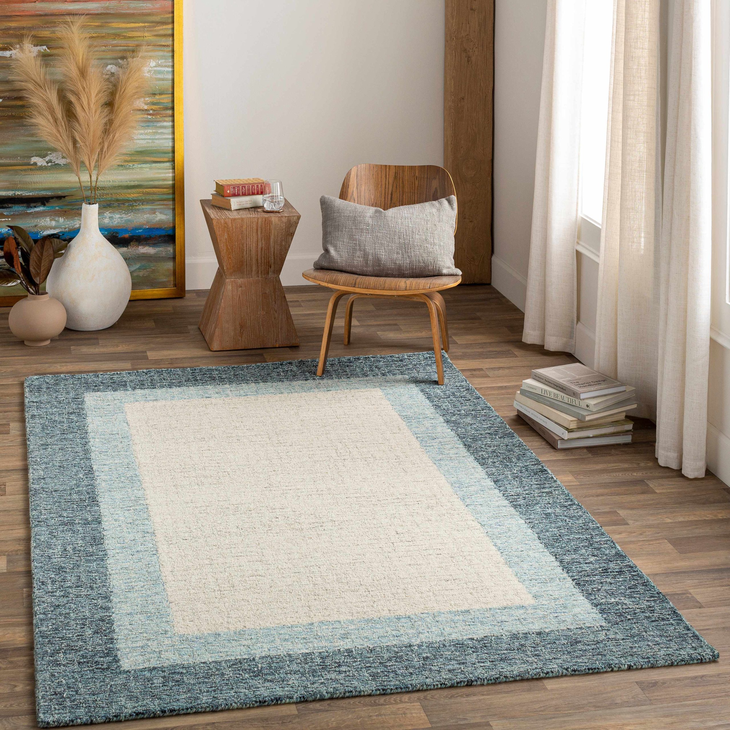 Padada Green Bordered Cream Wool Rug - Image 2