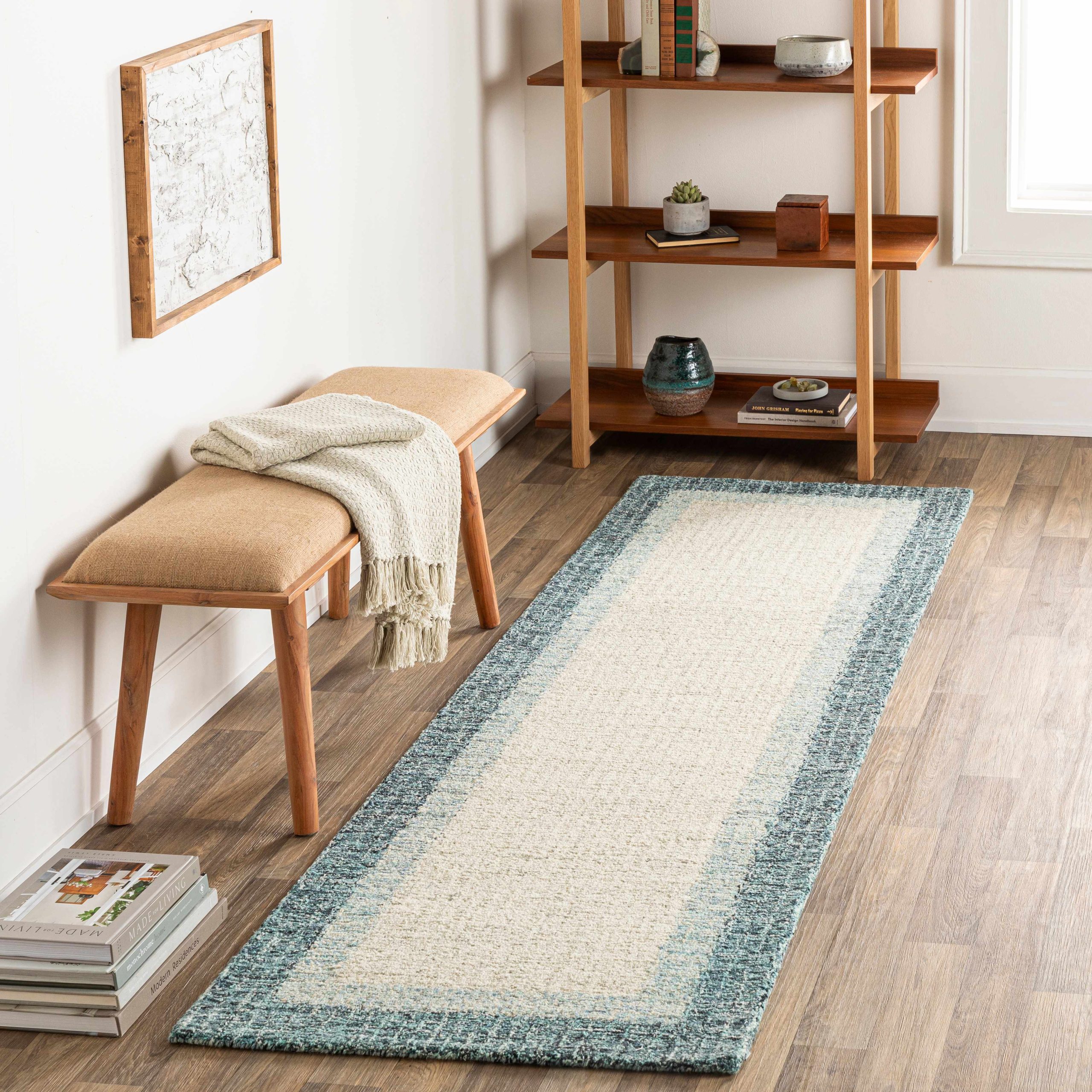 Padada Green Bordered Cream Wool Rug - Image 3
