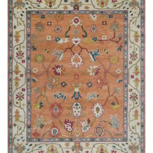 Peach and Ivory Hand knotted Oushak Custom Made wool Area Rug