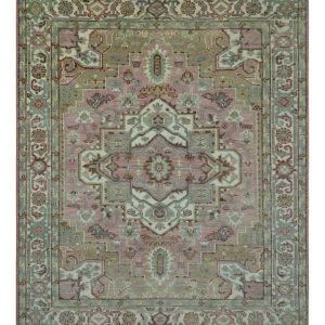 Pink. Ivory and Olive Hand Knotted Traditional Custom Made Size wool Rug