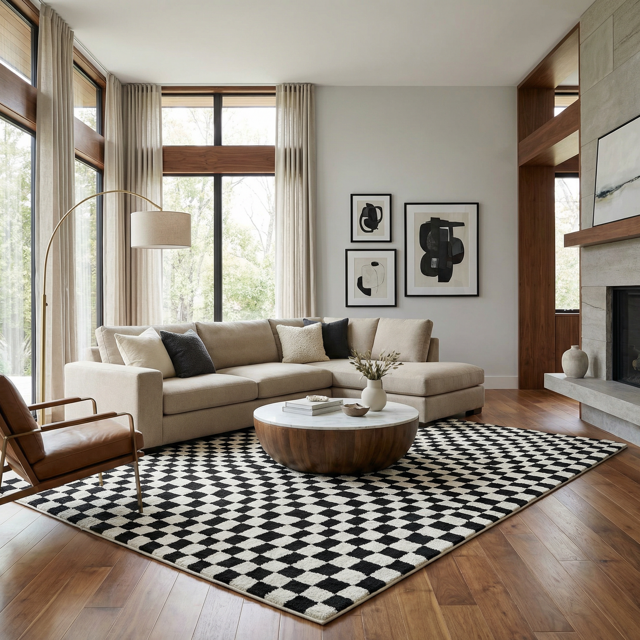 Lajos Black & White Checkered Plush Rug - Image 2