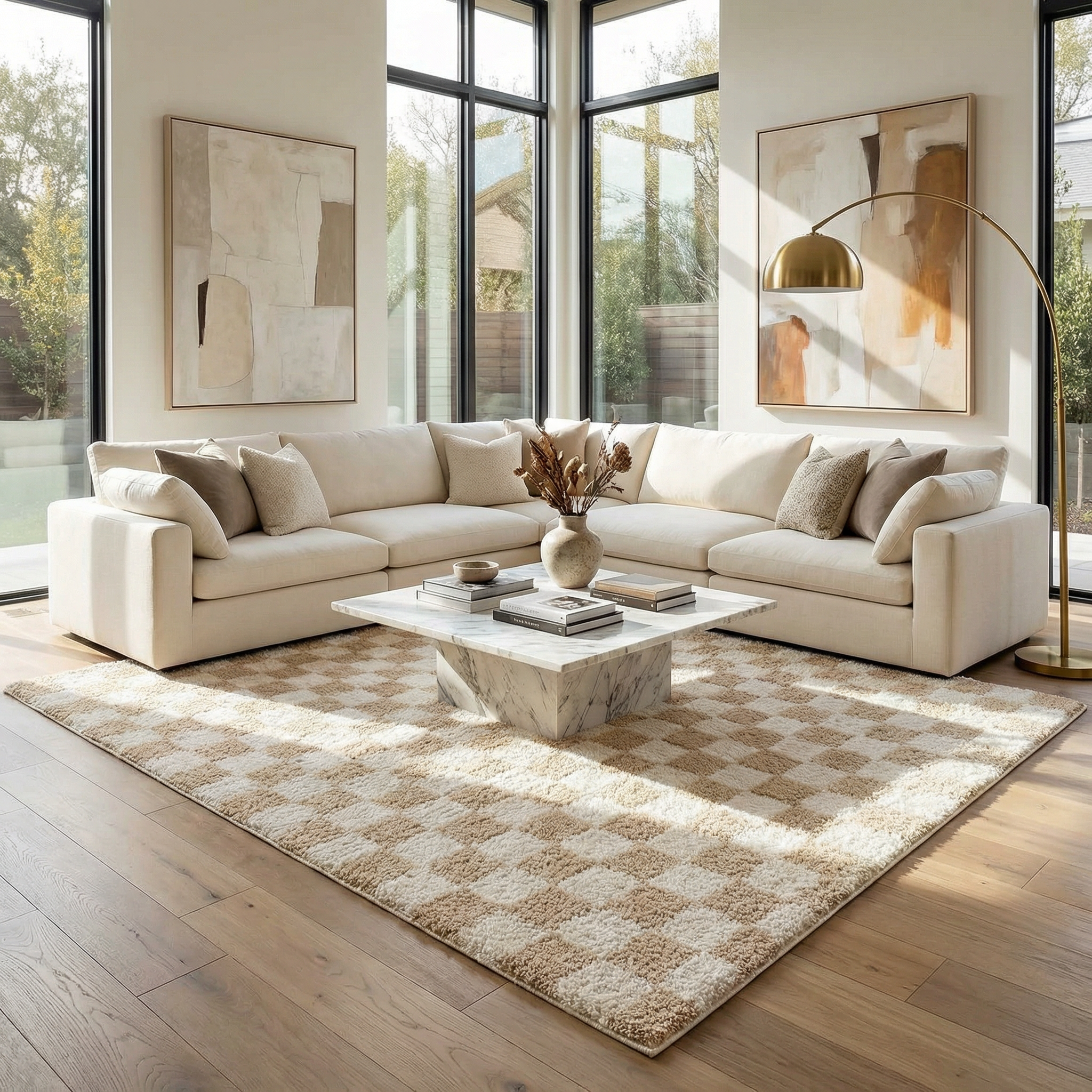 Canika Checkered Cream Washable Area Rug - Image 2