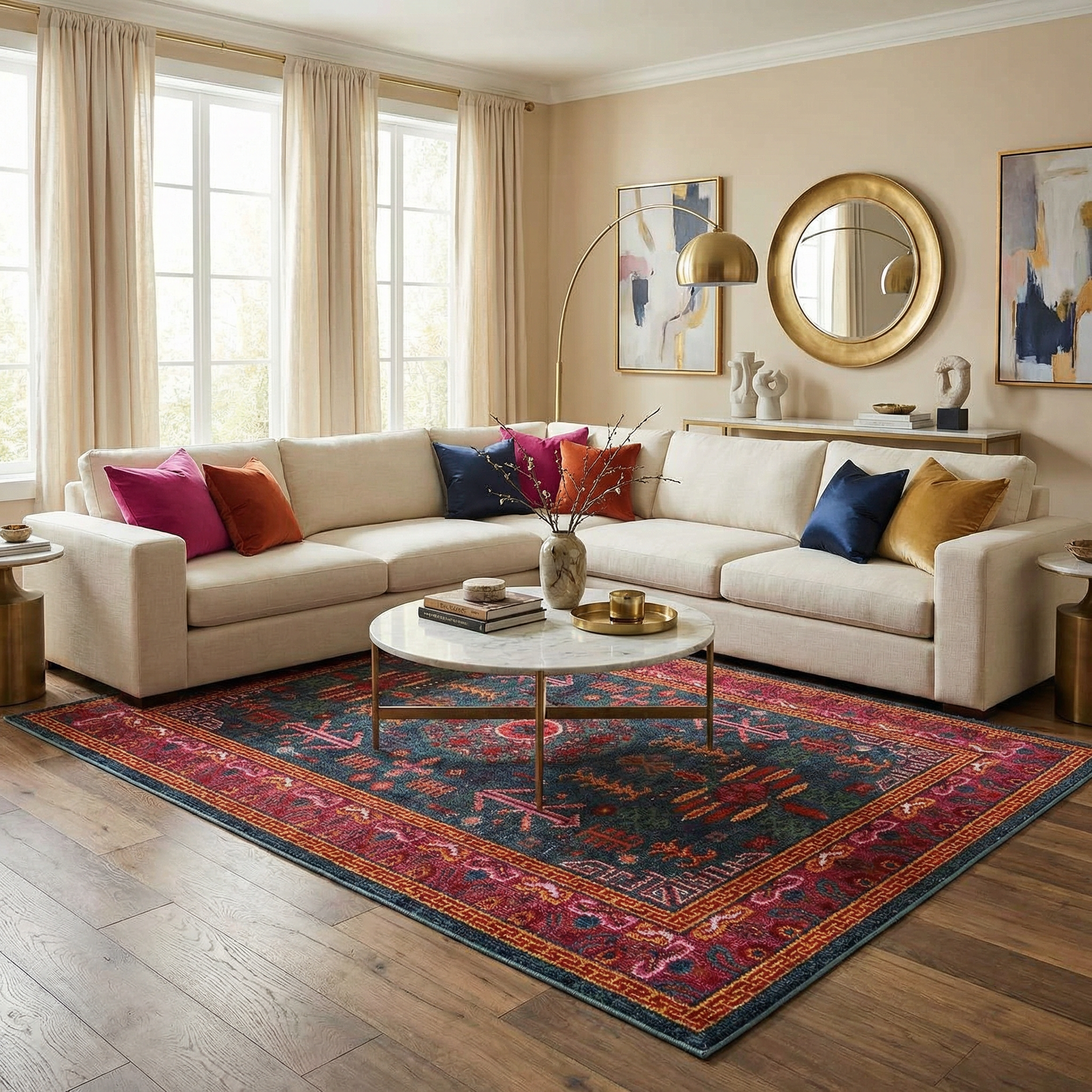 Cleveland Colorful Traditional Area Rug - Teal. Aqua. Navy - Image 2