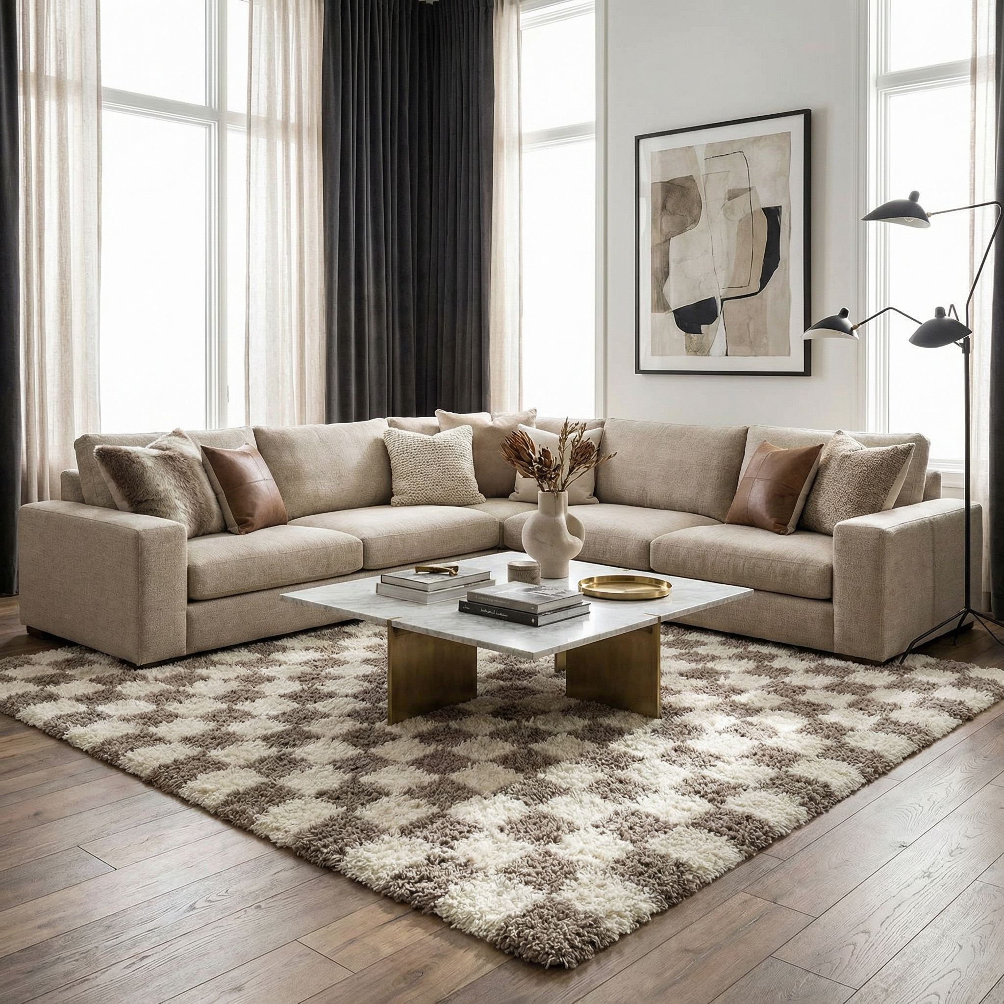 Atira Brown Checkered Area Rug - Image 2