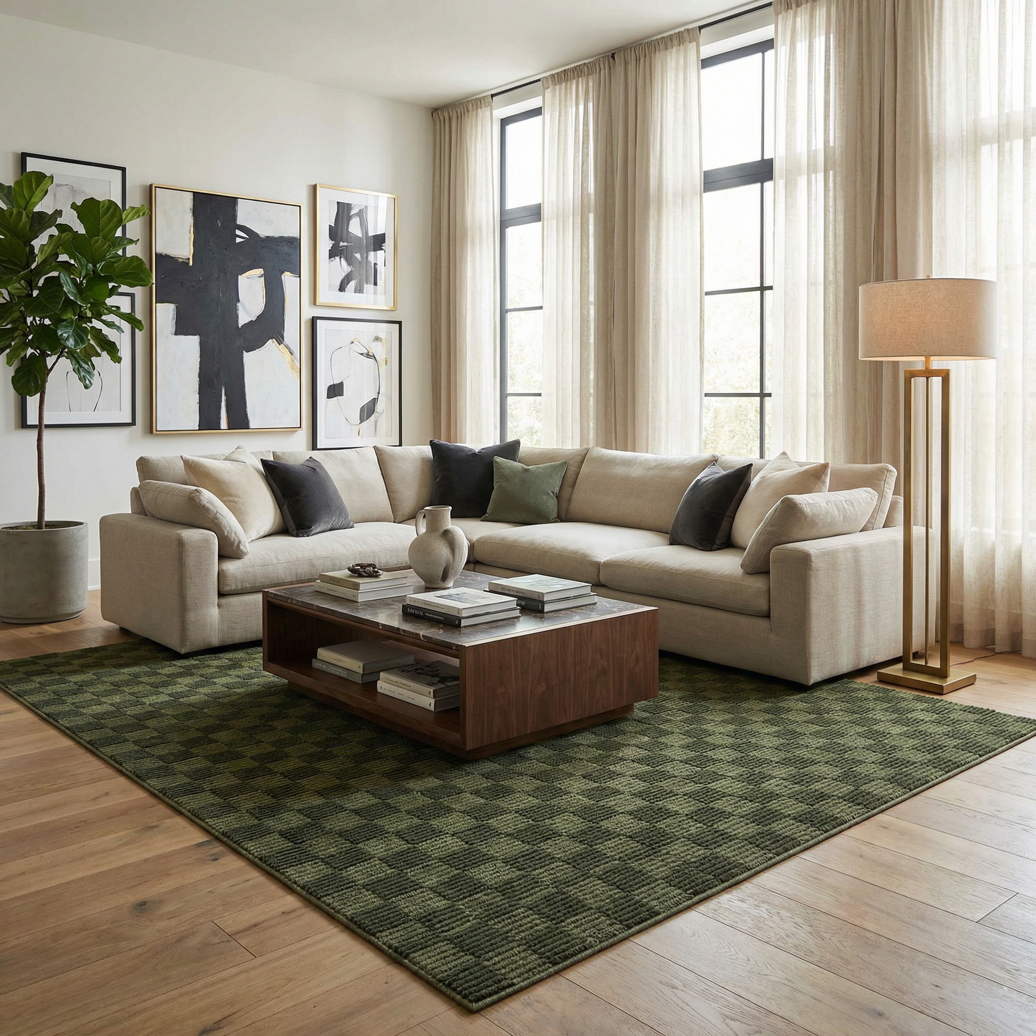 Truls 3D Checkered Washable Rug - Green - Image 2