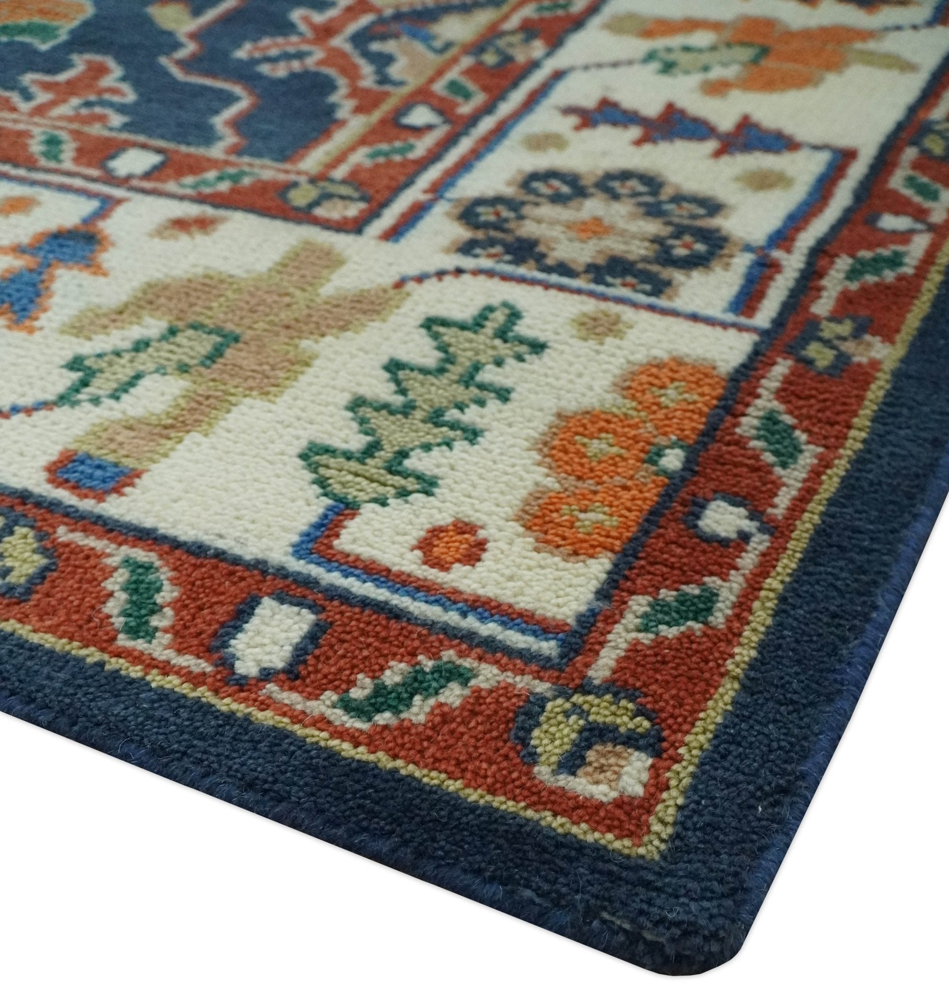 Premium Style Vibrant Colorful Blue. Ivory. Rust and Orange Traditional Hand Knotted Oriental Oushak Multi Size wool Area Rug - Image 9