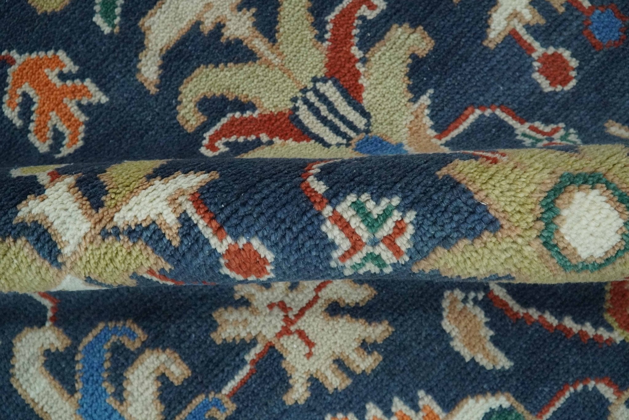 Premium Style Vibrant Colorful Blue. Ivory. Rust and Orange Traditional Hand Knotted Oriental Oushak Multi Size wool Area Rug - Image 7