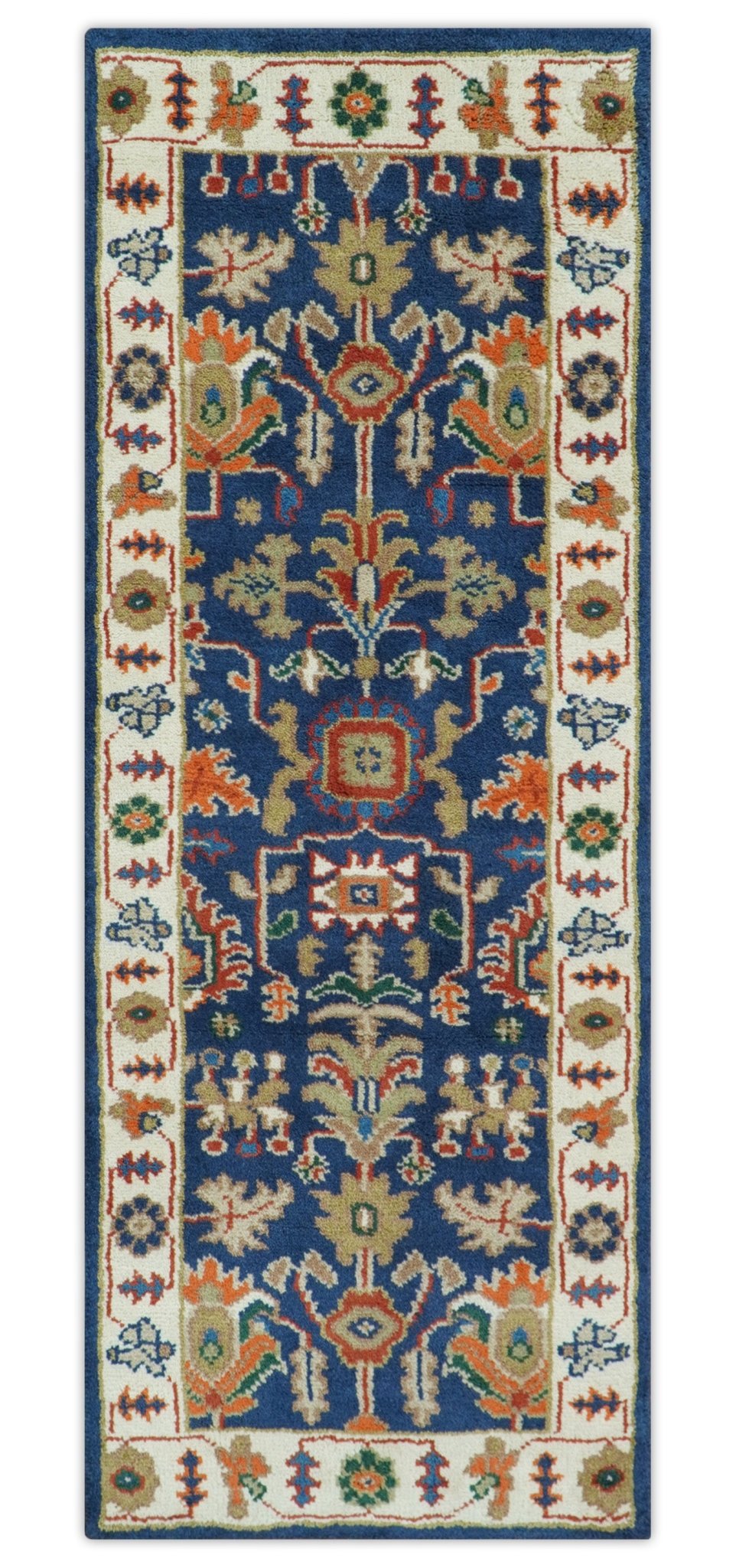 Premium Style Vibrant Colorful Blue. Ivory. Rust and Orange Traditional Hand Knotted Oriental Oushak Multi Size wool Area Rug - Image 11