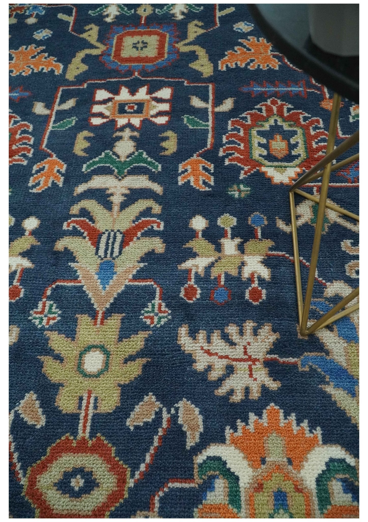Premium Style Vibrant Colorful Blue. Ivory. Rust and Orange Traditional Hand Knotted Oriental Oushak Multi Size wool Area Rug - Image 2