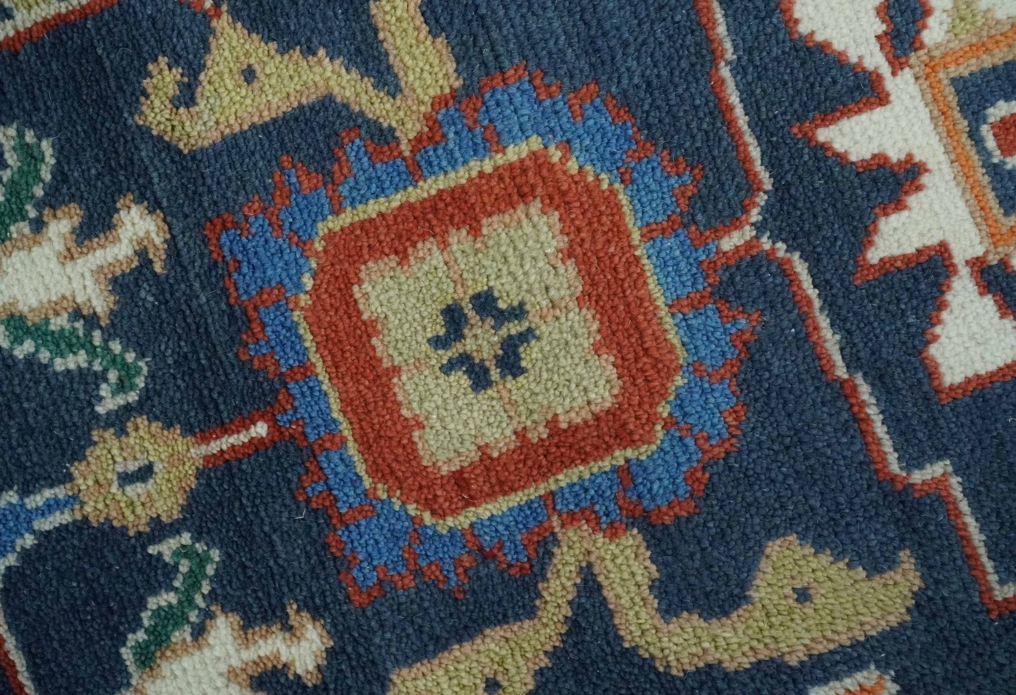 Premium Style Vibrant Colorful Blue. Ivory. Rust and Orange Traditional Hand Knotted Oriental Oushak Multi Size wool Area Rug - Image 5