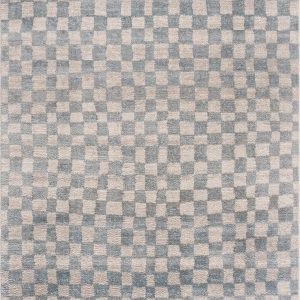 Benjy Cream & Light Blue Checkered Area Rug