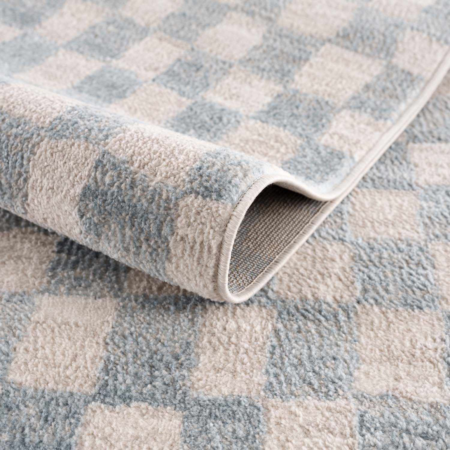 Benjy Cream & Light Blue Checkered Area Rug - Image 11