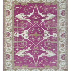 Purple. Ivory and Olive Traditional Hand knotted Oriental Oushak Multi Size wool Area Rug