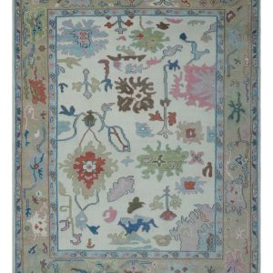 Ready to Ship 9x12 Ivory and Camel Hand Knotted Vibrant Colorful Traditional Oushak Wool Area Rug