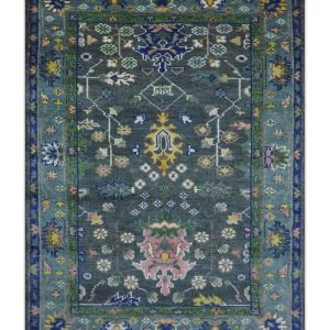 Ready to ship Charcoal. Green And Blue 5x7 Wool Rug