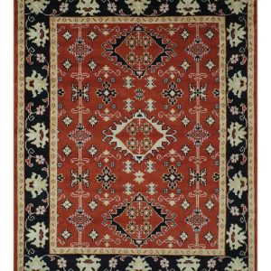Rust. Black and Beige Traditional Oriental Hand Knotted Custom Made Wool Area Rug