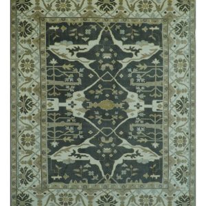 Richmond Custom Made Charcoal and Beige Hand Knotted Oushak wool Area Rug