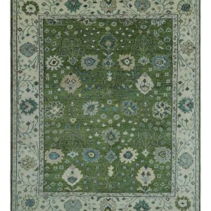 Royal Green and Ivory Custom Made Hand knotted Traditional Oushak wool Area Rug