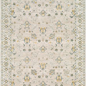 Amaru Cream & Sage Textured Rug with Fringes