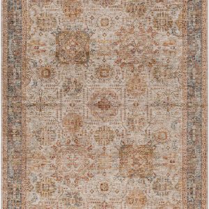 Ange Tan & Blue Rich Textured Traditional Rug