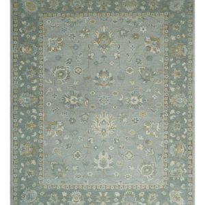 Silver and Brown Antique Traditional Floral Oushak wool area Rug