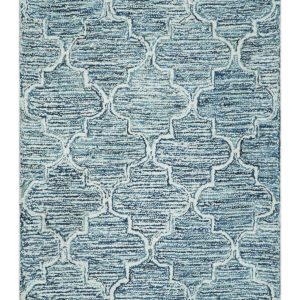 Blue and Ivory Modern Geometric Hand Tufted Natural Wool Rug