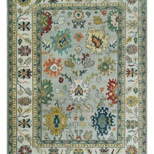 Silver. Ivory and Beige vibrant Colorful Hand knotted Multi Size Traditional Oushak wool Rug
