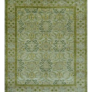 Silver. Olive and Green Traditional Floral Design Custom Made wool area rug
