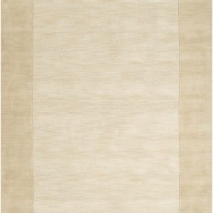 Bordered Solid Beige Wool Rug