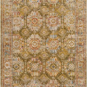 Crescentia Green Textured Rug with Fringes