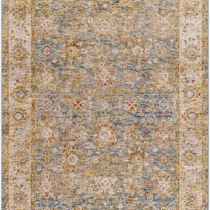 Duong Beige & Blue Textured Rug with Fringes