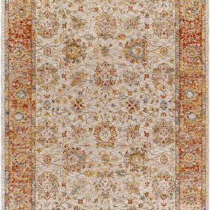Duong Beige & Rust Textured Rug with Fringes