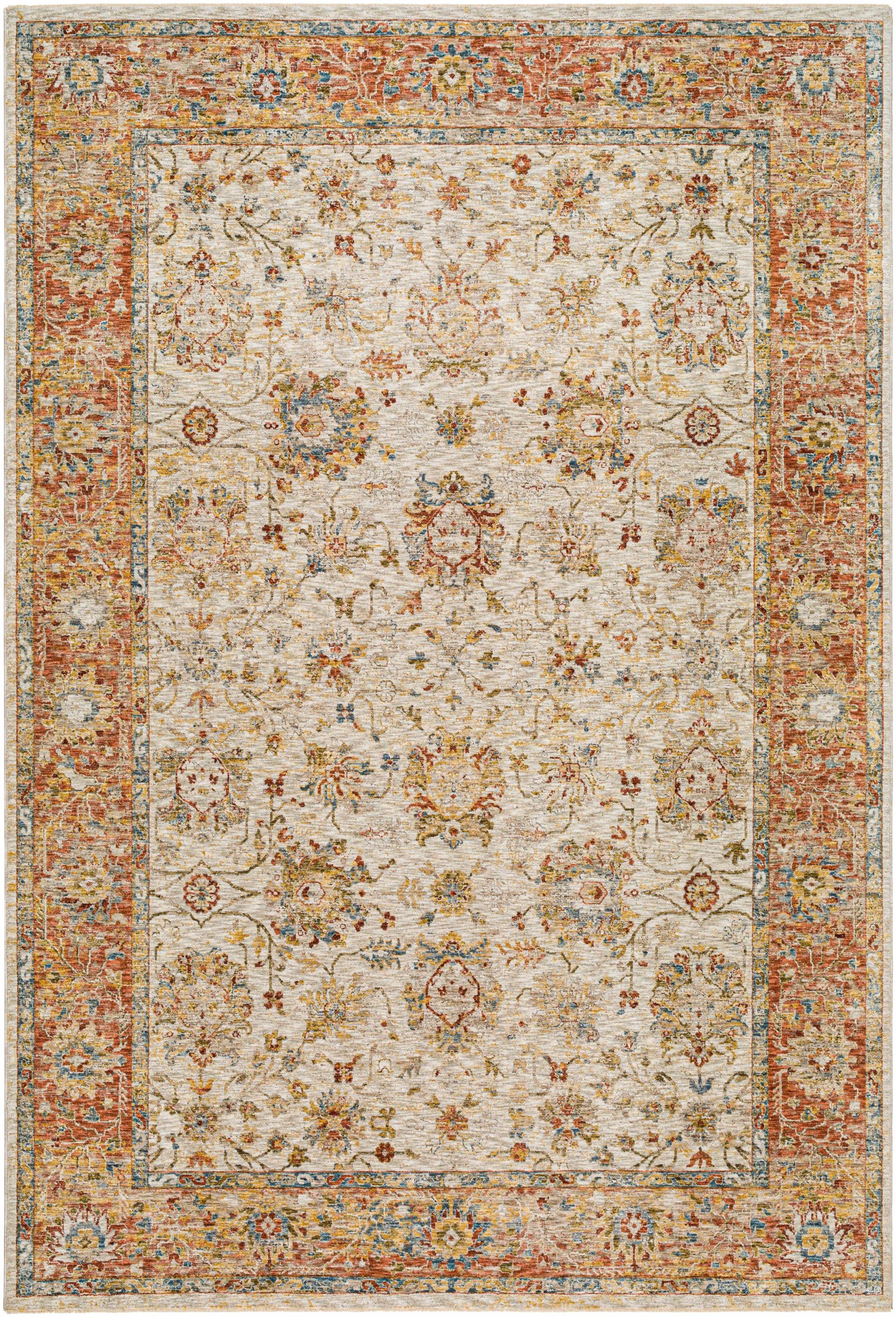 Duong Beige & Rust Textured Rug with Fringes - Image 2