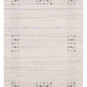 Solid Ivory Border Patterns Hand Loomed Wool Area Rug