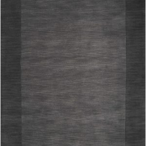 Bordered Solid Black Charcoal Wool Rug