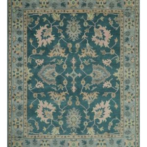 Teal. Gray and Beige Hand Knotted Traditional Oushak Custom Made wool Area Rug