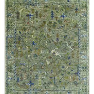 The Plants and Roots Green Hand Knotted Traditional Custom Made Wool Area Rug