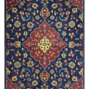 Traditional Blue and Red Hand Tufted Turkish Design Wool Area Rug