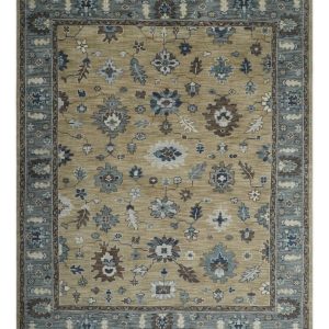 Traditional Beige and Gray Multi Size  Turkish Knot Antique Style Floral Hand knotted Oushak Wool Area Rug
