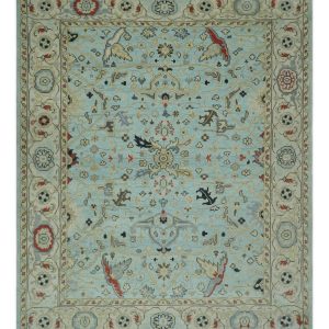 Traditional Floral Blue. Ivory and Beige Oriental Oushak Multi size wool Area Rug