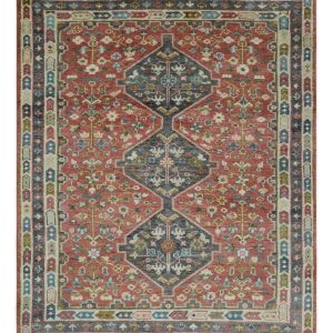 Traditional Floral Rust. Charcoal and Ivory Hand knotted Custom Made wool Area Rug