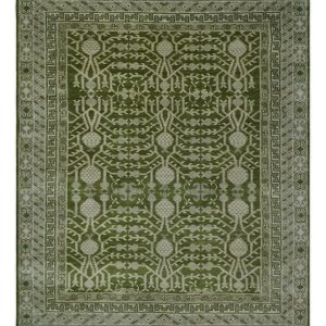 Traditional Hand knotted Royal Green and Ivory Turkish Design wool Area Rug