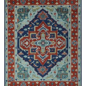 Traditional Heriz Brown. Blue and Gray Hand Knotted Custom Made Wool Area Rug