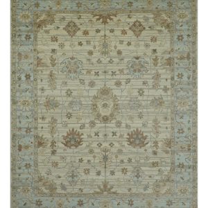 Traditional Oushak  Beige. Brown And Blue Hand Knotted Custom Made Wool rug
