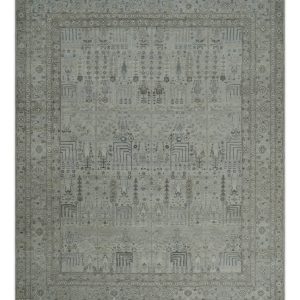 Tree of life Antique Distressed Finished Gray and Silver Low Pile Multi Size wool Area Rug