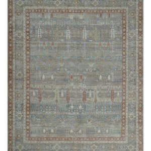 Tree of life Antique Distressed Finished Gray. Silver and Rust Low Pile Multi Size wool Area Rug